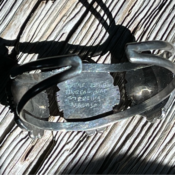 Vintage Navajo Turquoise Sterling Silver Cuff, Artist Marked - Picture 9 of 13